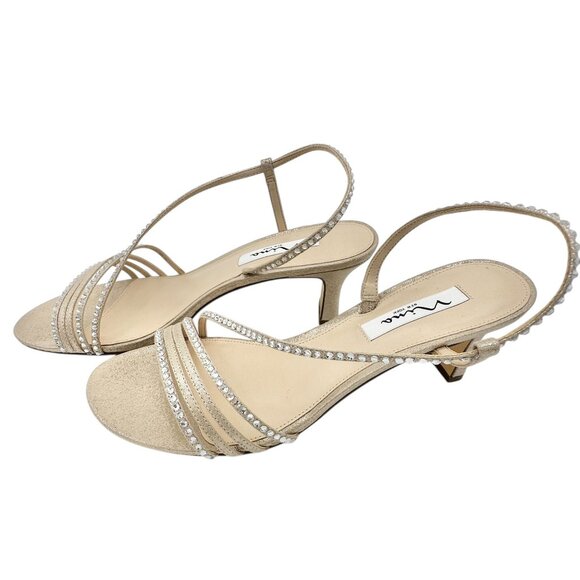 Nina Gerri-Fy Taupe Reflective Heeled Sandals Strappy Rhinestone 10M Formal - Picture 9 of 11